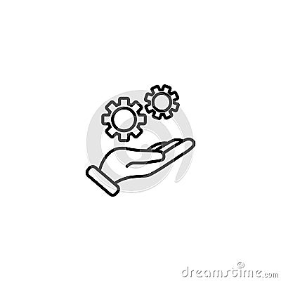 Line icon. Gears mechanism in hand Vector Illustration