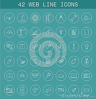 42 web line icons Cartoon Illustration