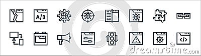 web maintenance line icons. linear set. quality vector line set such as browser, alert, control, sync, puzzle, settings, web, ab Vector Illustration