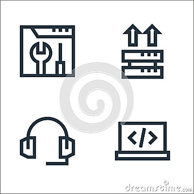 web maintenance line icons. linear set. quality vector line set such as laptop, headset, server Vector Illustration