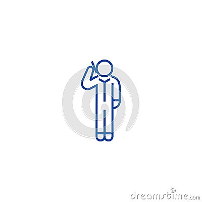 Man calling by smartphone line icon concept. Man calling by smartphone flat vector symbol, sign, outline illustration. Vector Illustration