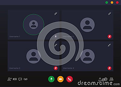 Web meeting and video conference application with buttons and user screen mockups. Vector incoming video call overlay Vector Illustration