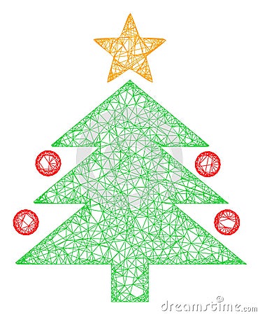 Web Mesh Christmas Tree Vector Icon Vector Illustration