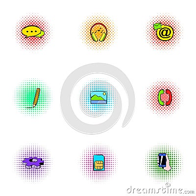 Web messages icons set, pop-art style Vector Illustration