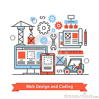 Web and mobile app designing, coding concept Vector Illustration