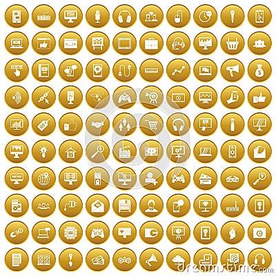 100 web and mobile icons set gold Vector Illustration