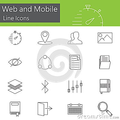 Web and mobile line icons set, outline vector Vector Illustration