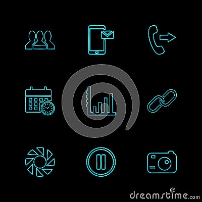 web , mobile , message , call , chain , camera ,graph , pause Vector Illustration