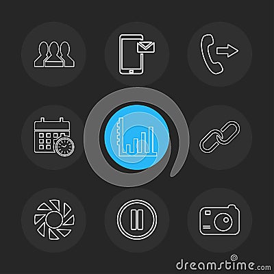 web , mobile , message , call , chain , camera ,graph , pause , Vector Illustration