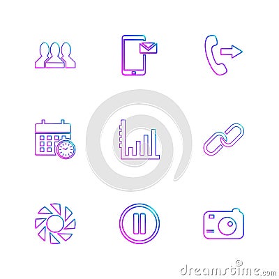 web , mobile , message , call , chain , camera ,graph , pause , Vector Illustration
