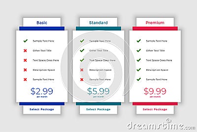 Web modern pricing comparison table template Vector Illustration