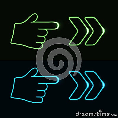 Web neon pointer - arrow, hand Vector Illustration