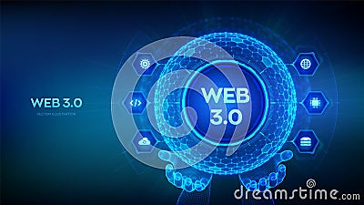 Web 3.0. New generation of the Internet abstract concept. Block chain decentralized technology. Digital communication, AI and Vector Illustration