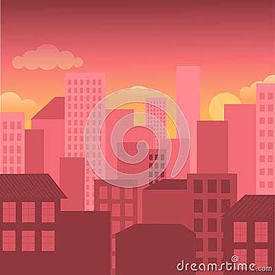 Noon City and rural scenic Vector Illustration