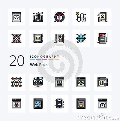 20 Web Pack Line Filled Color icon Pack like loud hailer web organization page picture interface Vector Illustration