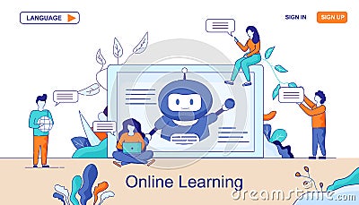 Web Page Chatbots Online Learning Data Application Vector Illustration