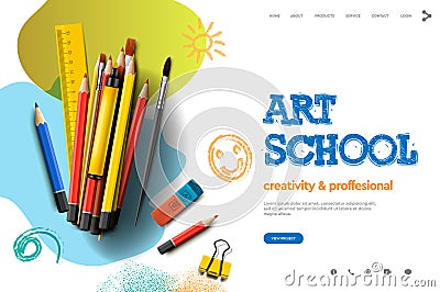 Web page design template for Art School, studio, course, creative kids. Modern design vector illustration concept for Vector Illustration