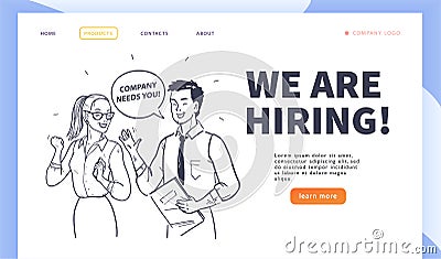 Web page design template with business people isolated, employment and recruitment concept. Vector Illustration