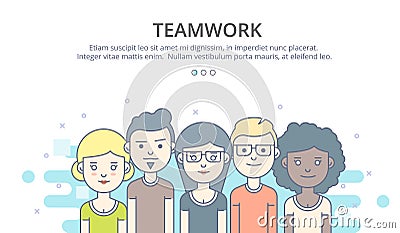 Web page design template of company profile, teamwork, corporate business workflow, career opportunities, team skills Vector Illustration