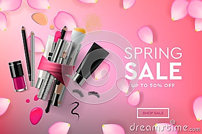 Web page design template for Spring Sale cosmetics, makeup course, natural products, body care. Modern design vector Vector Illustration