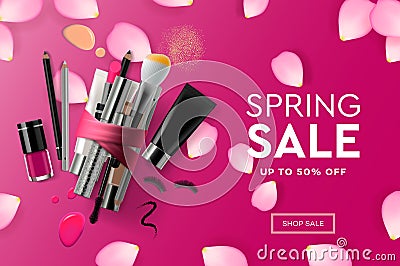 Web page design template for Spring Sale cosmetics, makeup course, natural products, body care. Modern design vector Vector Illustration