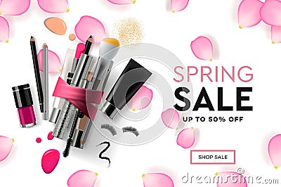 Web page design template for Spring Sale cosmetics, makeup course, natural products, body care. Modern design vector Vector Illustration