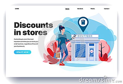 Web page design templates for discounts in stores Vector Illustration