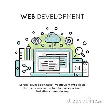 Web Page Development Process Vector Illustration