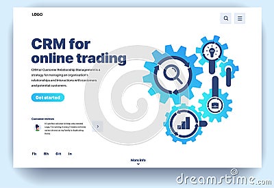 Web page flat design template CRM for online trading Vector Illustration