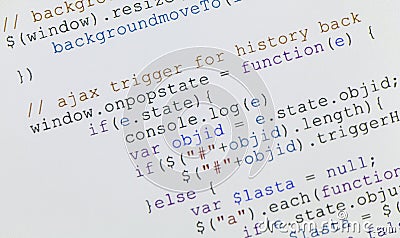 Web page javascript code on computer monitor Stock Photo