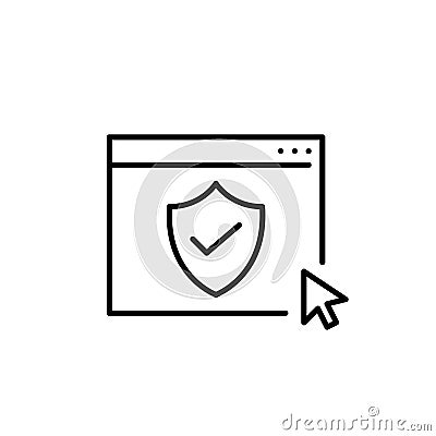 Web page, shield and checkmark. Trusted and secure website. Pixel perfect vector icon Vector Illustration