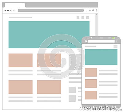 Web pages wireframe layout illustration / Web design template for PC browser , smartphone Vector Illustration