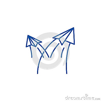 Paper airplanes line icon concept. Paper airplanes flat vector symbol, sign, outline illustration. Vector Illustration