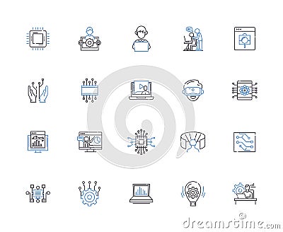 Web programming outline icons collection. Web, programming, HTML, CSS, JavaScript, AJAX, XML vector and illustration Vector Illustration