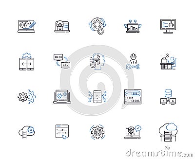 Web programming outline icons collection. Web, programming, HTML, CSS, JavaScript, AJAX, XML vector and illustration Vector Illustration