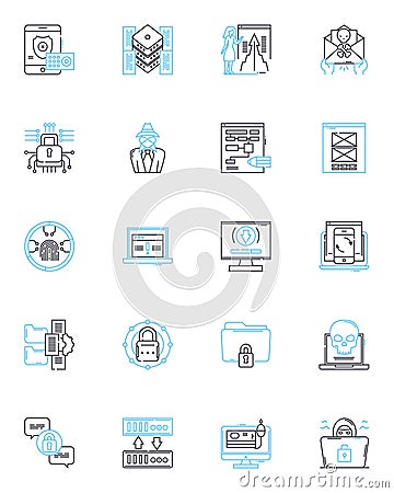 Web safety linear icons set. Firewall, Encryption, Passwords, Cyberbullying, Malware, Phishing, Antivirus line vector Vector Illustration
