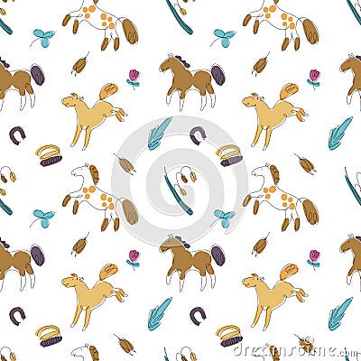 Horse line shapes seamless pattern Vector Illustration