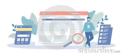 Web Search Technology. Browsing online information, surfing internet. Web analysis and SEO concept. Vector illustration Vector Illustration