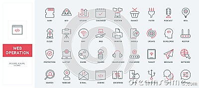 Web services, application usage and coding line icons set, data transfer and storage Vector Illustration