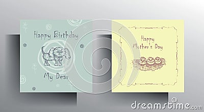 A set of cards for birthday, children`s birthday, mother`s day. Stock Photo