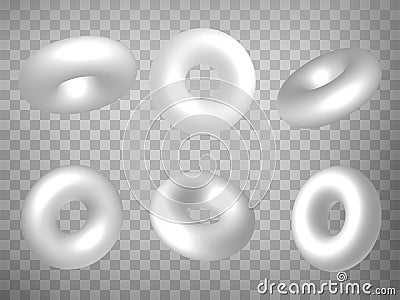Set of perspective projections 3d torus model icons on transparent background. 3d torus. Abstract concept of graphic elements fo Vector Illustration