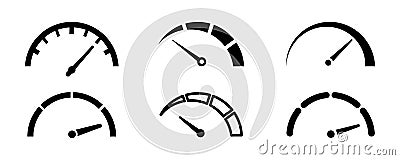 Set of speedometer vector icons. Dashboard on car. Speed level. Fast speed. Vector Illustration