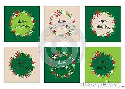 Set of xmas square cards with circle of snowflakes and text happy christmas Stock Photo