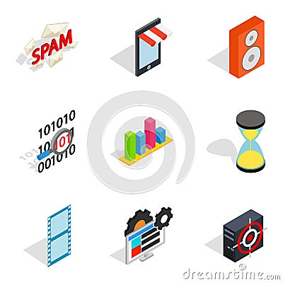 Web setup icons set, isometric style Vector Illustration