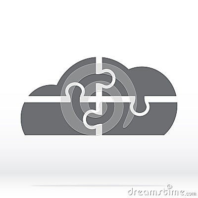 Simple icon cloud puzzle in gray. Simple icon puzzle of the four elements on white background for your web site design, logo, app Vector Illustration
