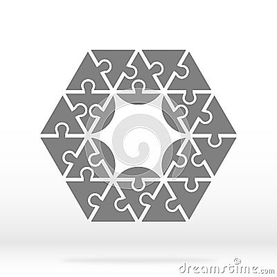 Simple icon polygonal puzzle in gray. Simple icon polygonal puzzle of the twenty four elements on gray background. Puzzle of Hexag Vector Illustration