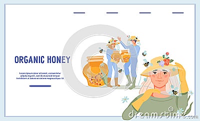 Web site for Apiary, beekeeping and honey production, flat vector Vector Illustration