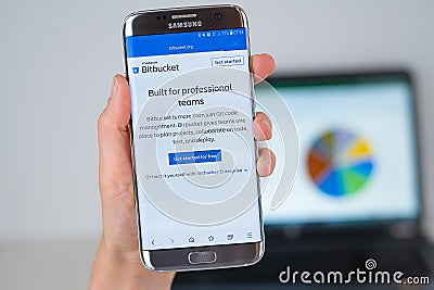 Web site of Atlassian Bitbucket company on phone screen Editorial Stock Photo