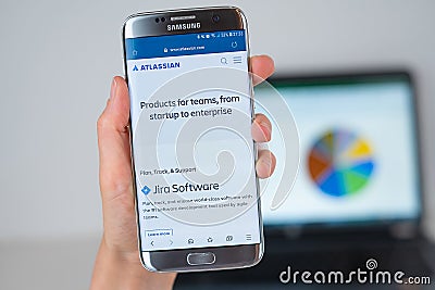 Web site of Atlassian Jira on phone screen Editorial Stock Photo