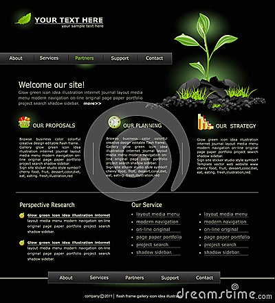Web site for business. black with green sprout Vector Illustration
